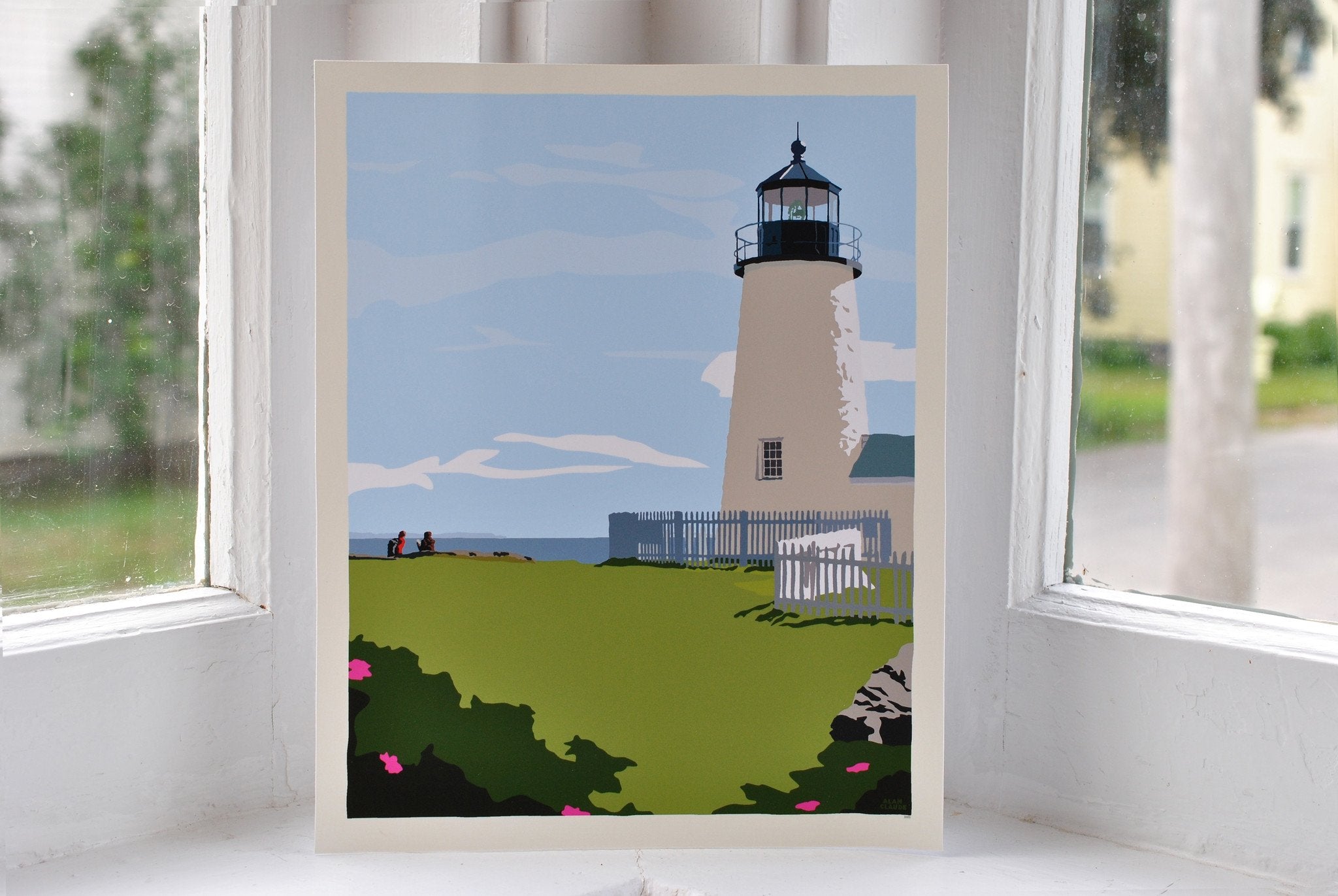 Pemaquid Point Light Hikers Art Print 8" x 10" Wall Poster - Maine