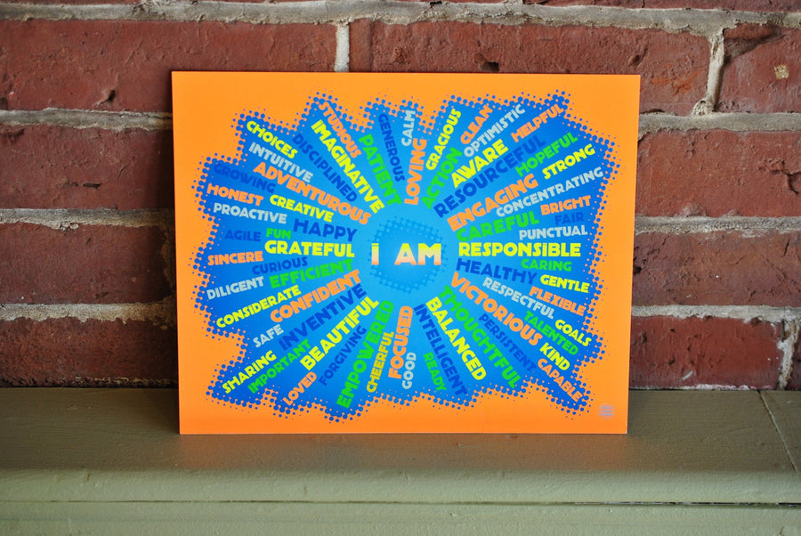 I AM Youth Mindfulness Art Print - Neon Orange 8" x 10" Wall Poster