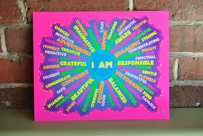 I AM Youth Mindfulness Art Print - Neon Pink 8" x 10" Wall Poster