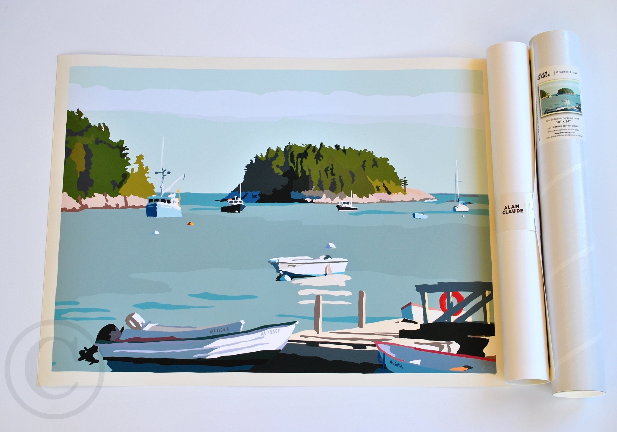 I Am An Island - horizontal format - Art Print 18" x 24" Wall Poster - Maine