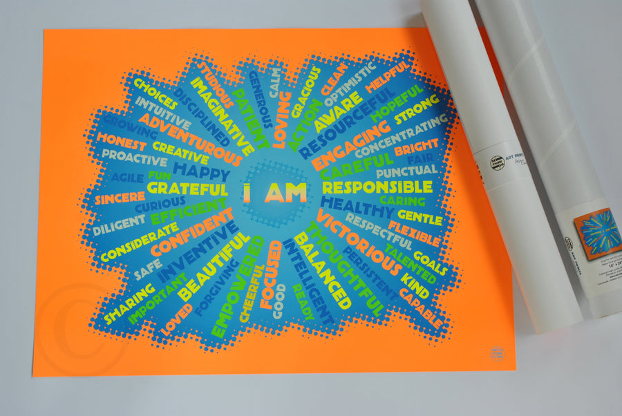 I AM Youth Mindfulness Art Print - Neon Orange 18" x 24" Wall Poster