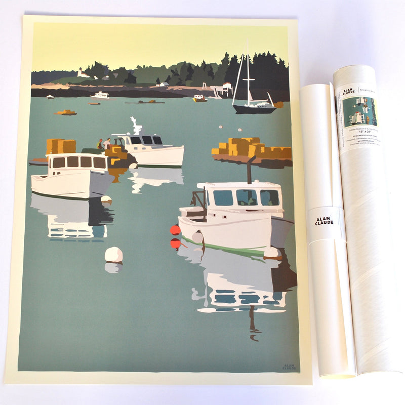 Lobster Boats on a Sunday Morning Art Print 18" x 24" Wall Poster Boothbay Harbor - Maine