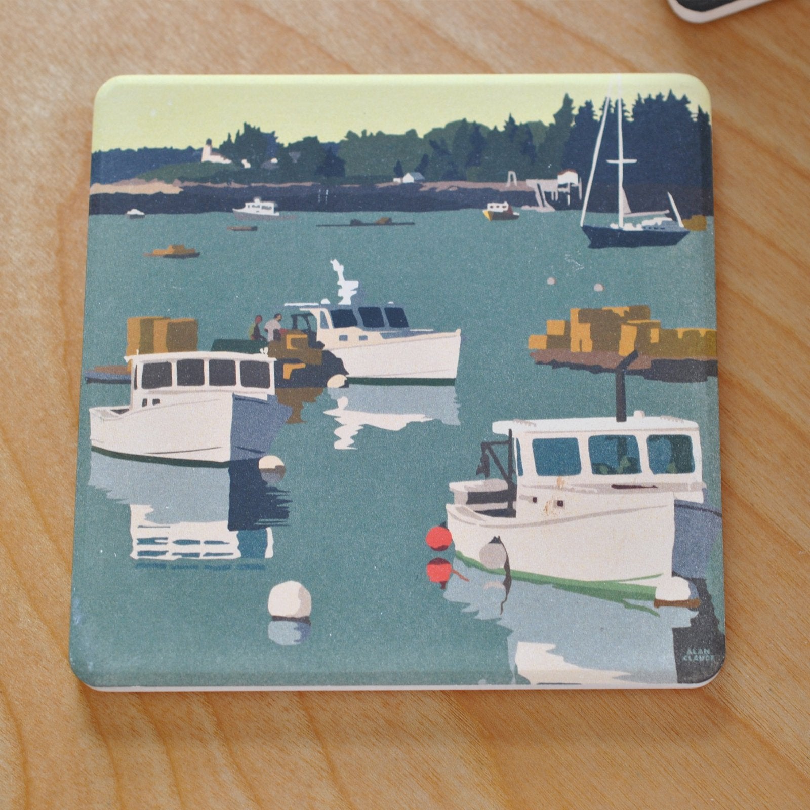 OUT OF STOCK.  Lobster Boats On A Sunday Morning Art Drink Coaster - Maine