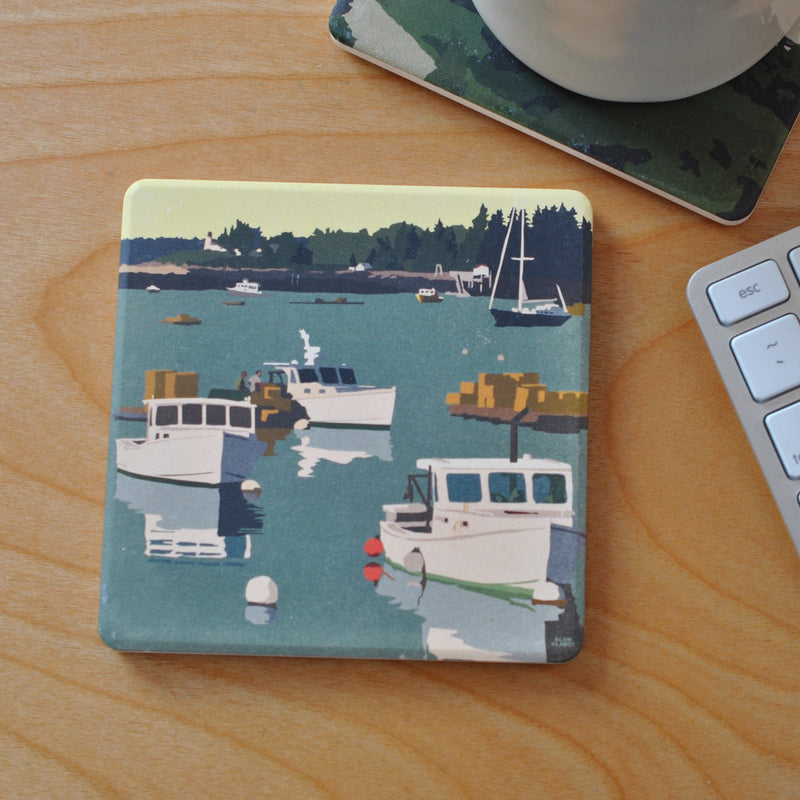 Lobster Boats On A Sunday Morning Art Drink Coaster - Maine