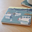 OUT OF STOCK.  Lobster Boats On A Sunday Morning Art Drink Coaster - Maine