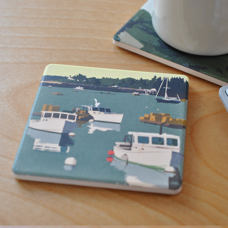 Lobster Boats On A Sunday Morning Art Drink Coaster - Maine
