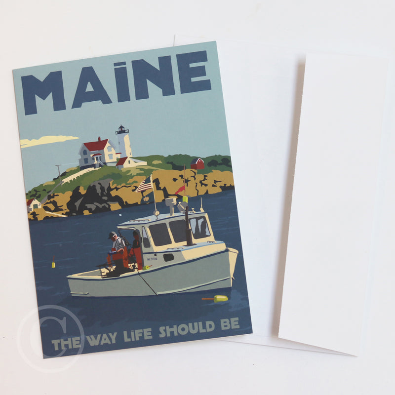 Lobstering At The Nubble Travel Poster Notecard 5" x 7"  - Maine