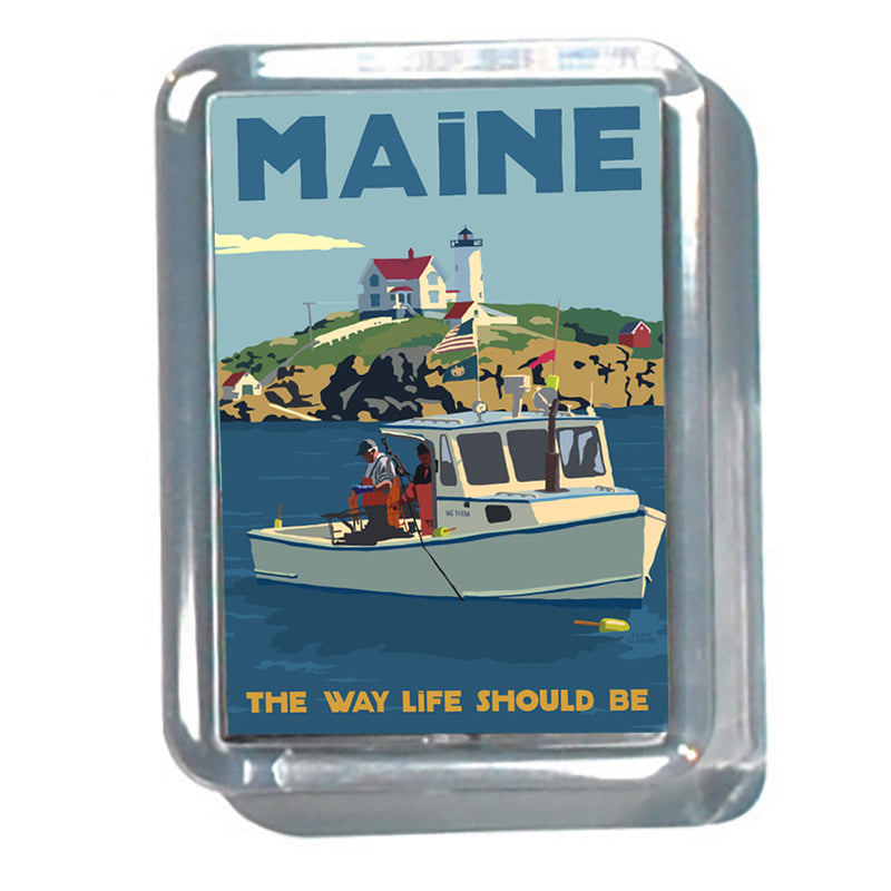 Lobstering At The Nubble 2" x 2 3/4" Acrylic Magnet - Maine