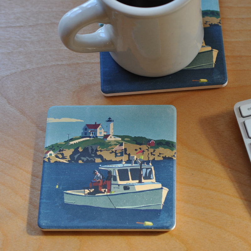 Lobstering At The Nubble Art Drink Coaster - Maine