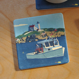OUT OF STOCK.              Lobstering At The Nubble Art Drink Coaster - Maine