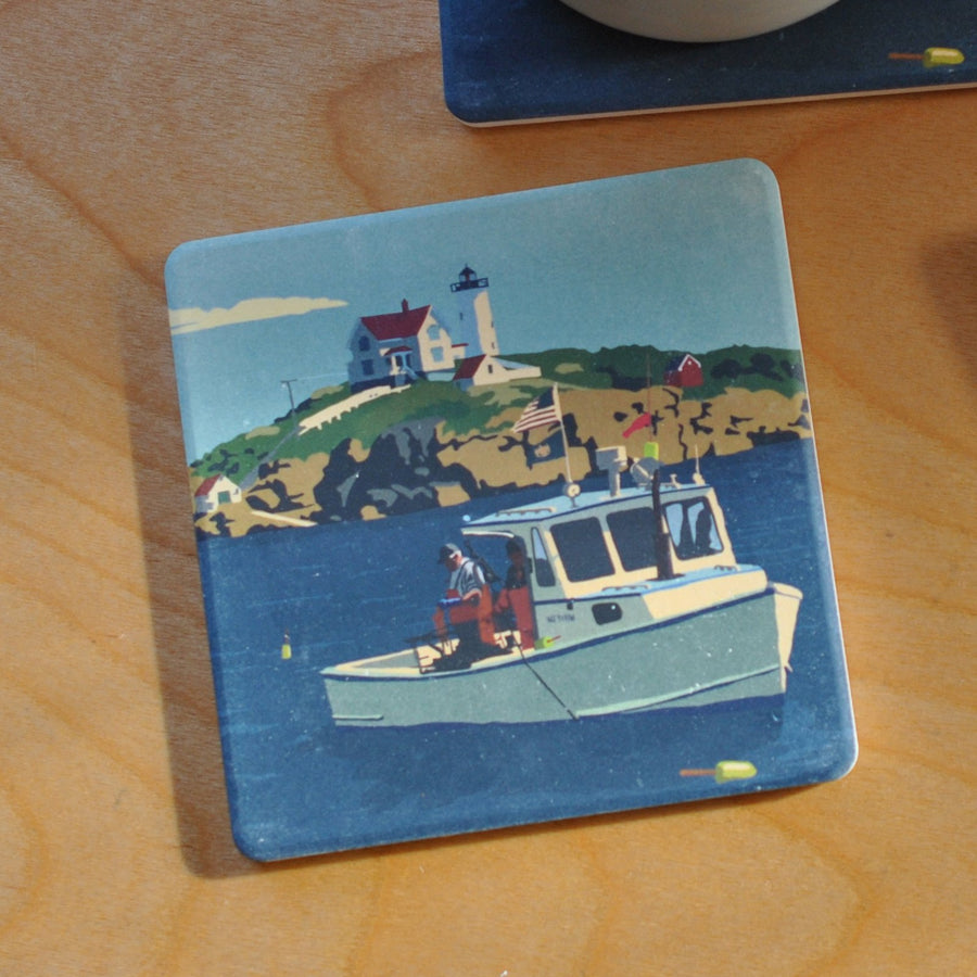 OUT OF STOCK.              Lobstering At The Nubble Art Drink Coaster - Maine