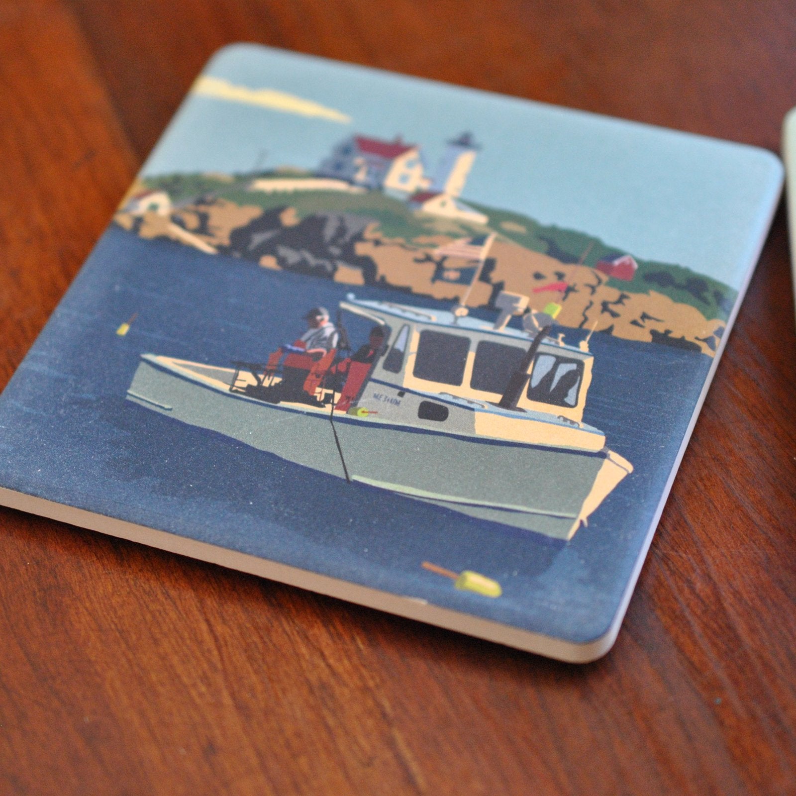 OUT OF STOCK.              Lobstering At The Nubble Art Drink Coaster - Maine