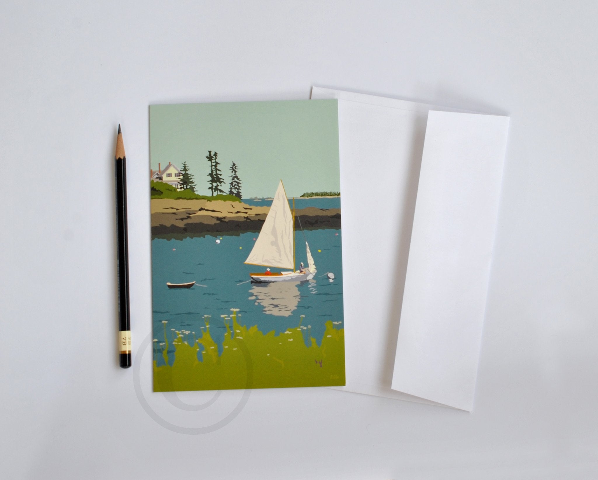 Sailing Long Cove  Notecard 5" x 7"  - Maine