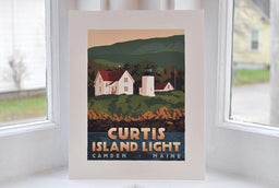Curtis Island Light Art Print 8" x 10" Travel Poster - Maine