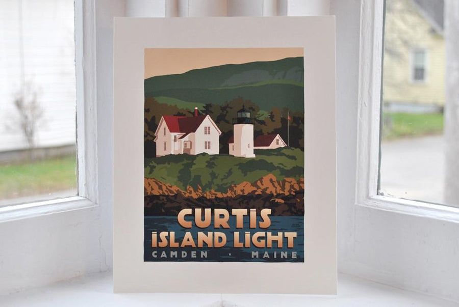 Curtis Island Light Art Print 8" x 10" Travel Poster - Maine