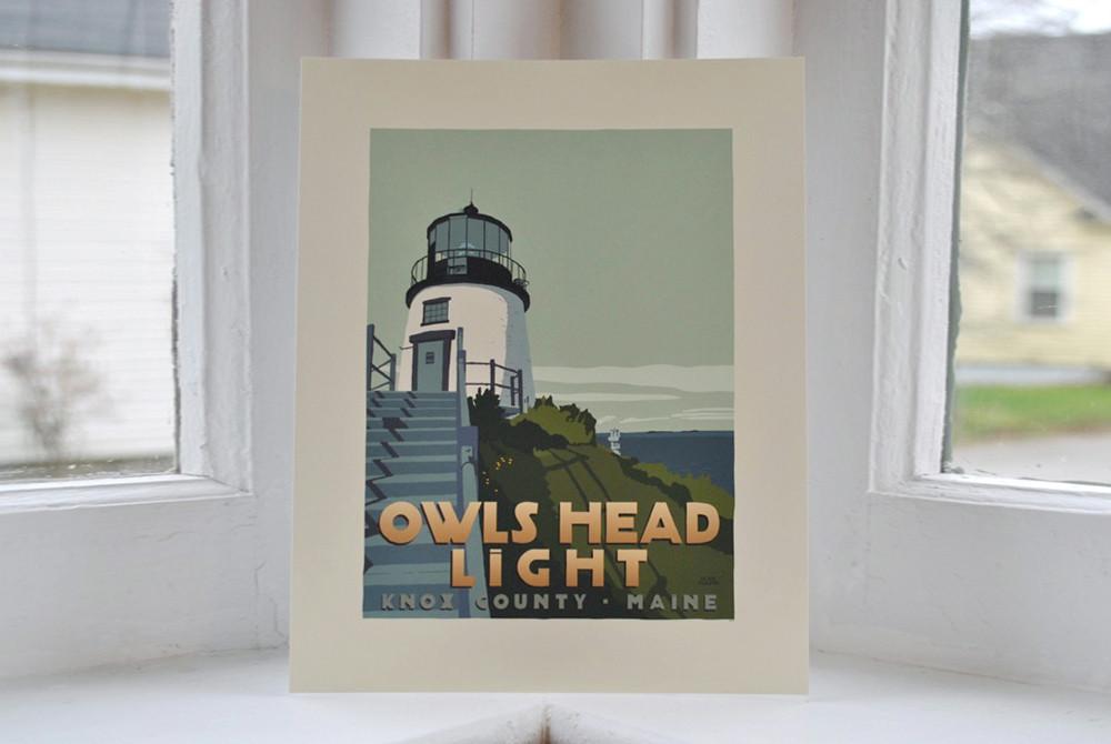 Owls Head Light Art Print 8" x 10" Travel Poster - Maine