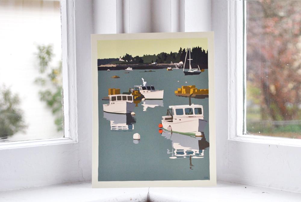 Lobster Boats on a Sunday Morning Art Print 8" x 10" Wall Poster - Maine