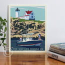 Fishing at the Nubble Art Print 8" x 10" Travel Poster By Alan Claude