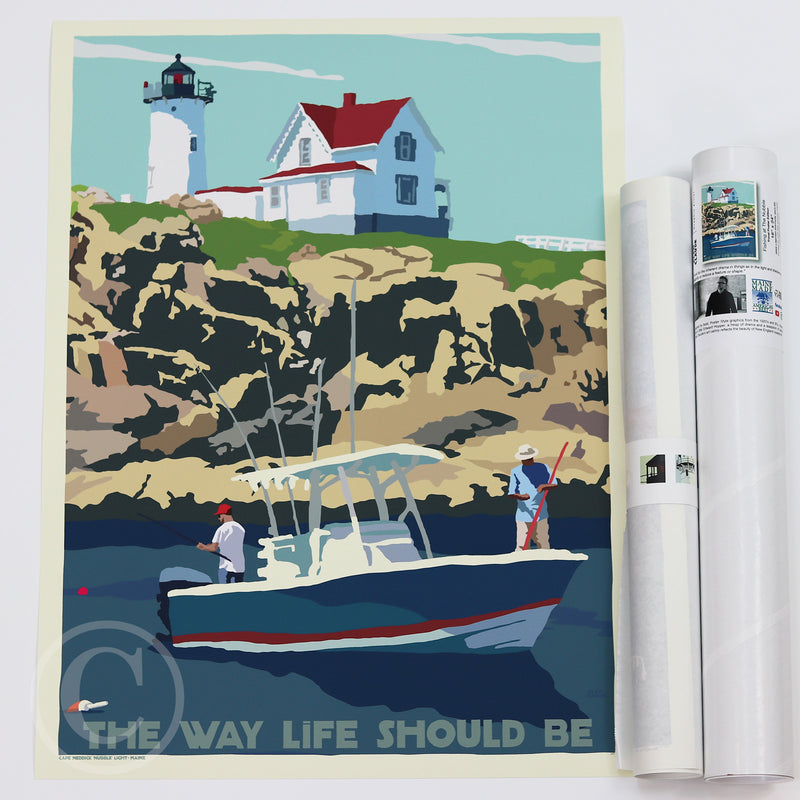 Fishing at the Nubble Art Print 18" x 24" Travel Poster - Maine