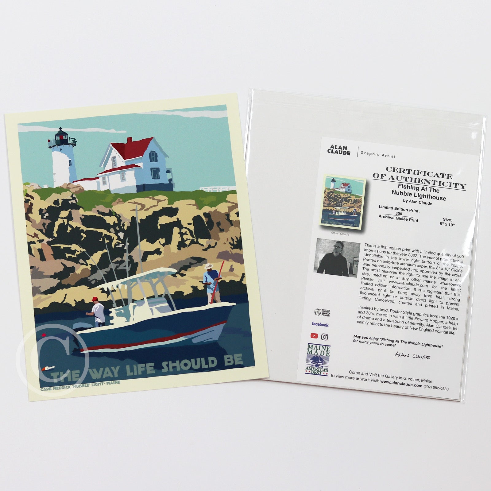 Fishing at the Nubble Art Print 8" x 10" Travel Poster By Alan Claude