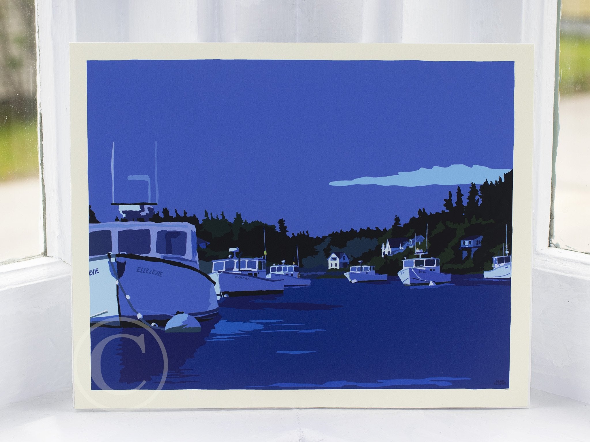 Moonlight Over Port Clyde Art Print 8" x 10" Wall Poster by Alan Claude