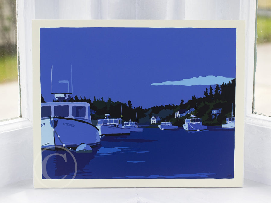 Moonlight Over Port Clyde Art Print 8" x 10" Wall Poster by Alan Claude