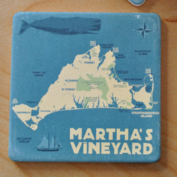 Martha's Vineyard Map Art Drink Coaster - Massachusetts