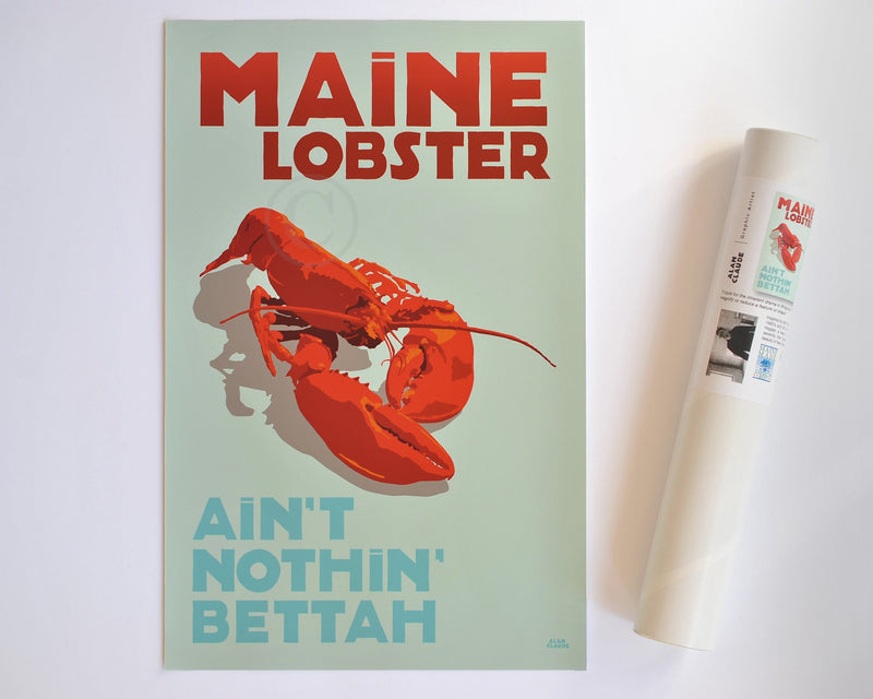 Maine Lobster Art Print 11" x 17" Travel Poster - Maine