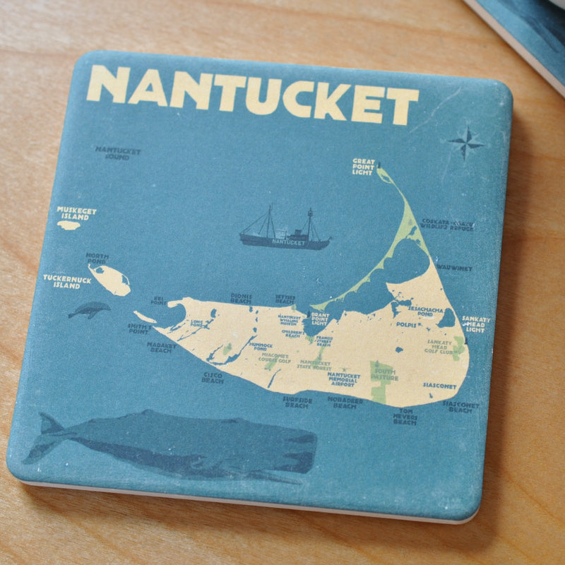 Nantucket Map Art Drink Coaster - Massachusetts