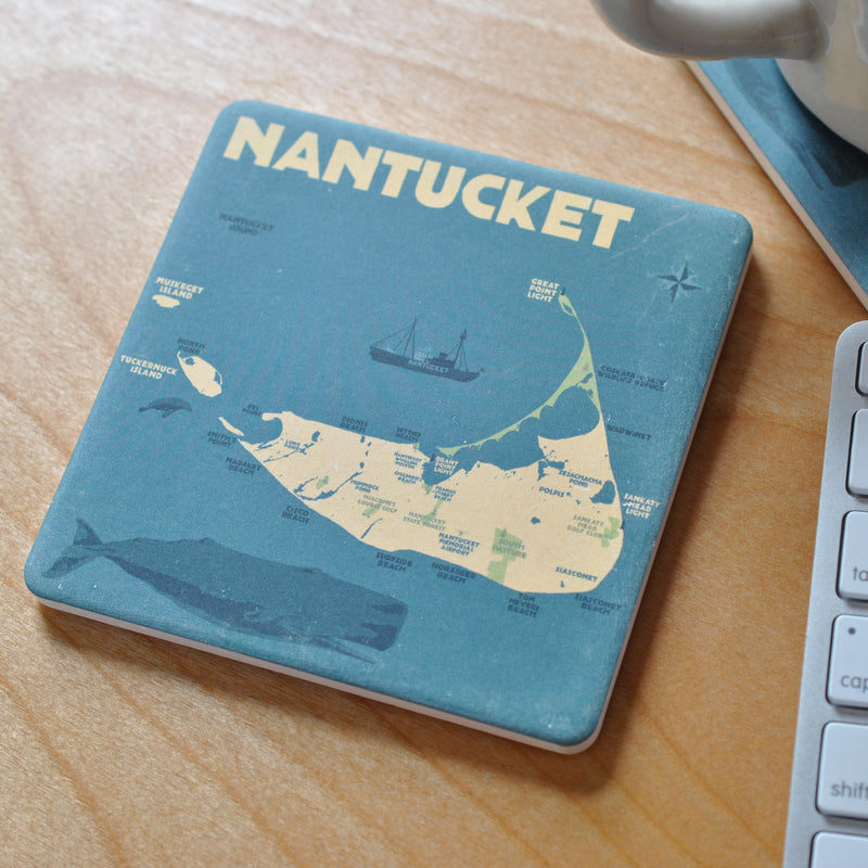 Nantucket Map Art Drink Coaster - Massachusetts