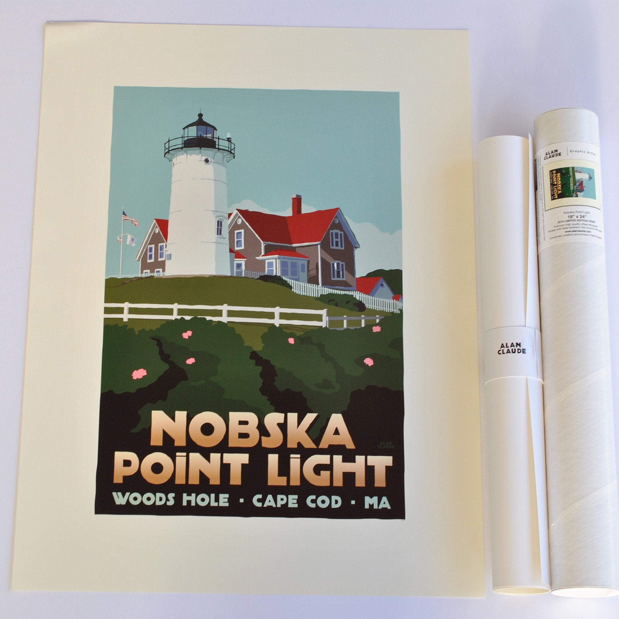 Nobska Point Light Art Print 18" x 24" Travel Poster - Massachusetts