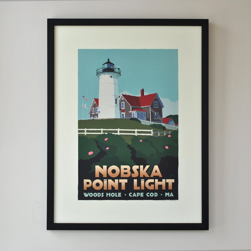 Nobska Point Light Art Print 18" x 24" Framed Travel Poster - Massachusetts