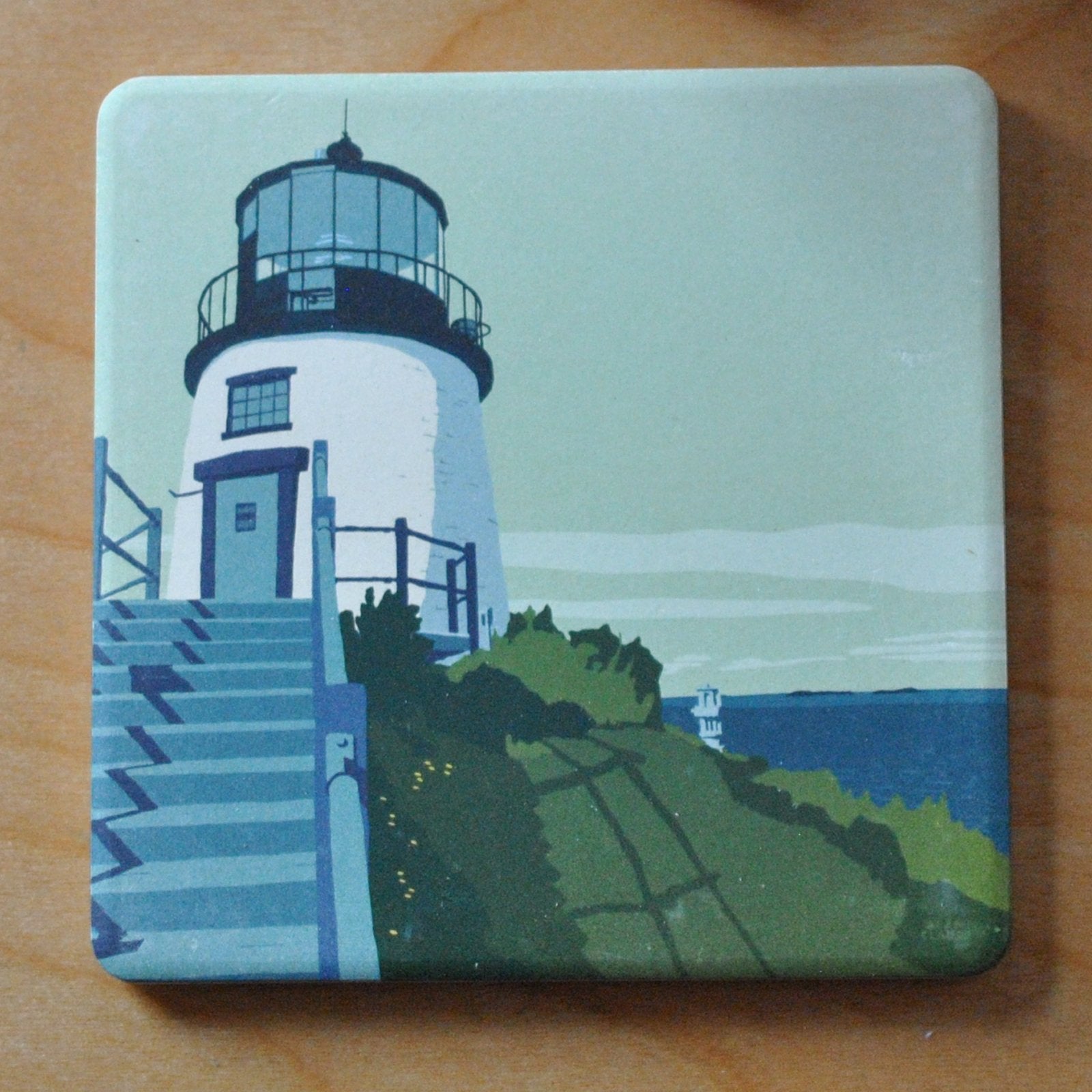Owls Head Light Art Drink Coaster - Maine