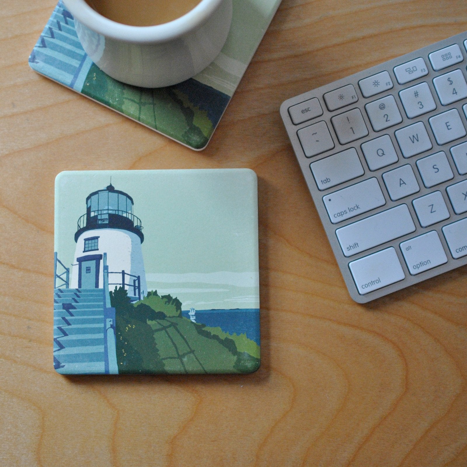 Owls Head Light Art Drink Coaster - Maine