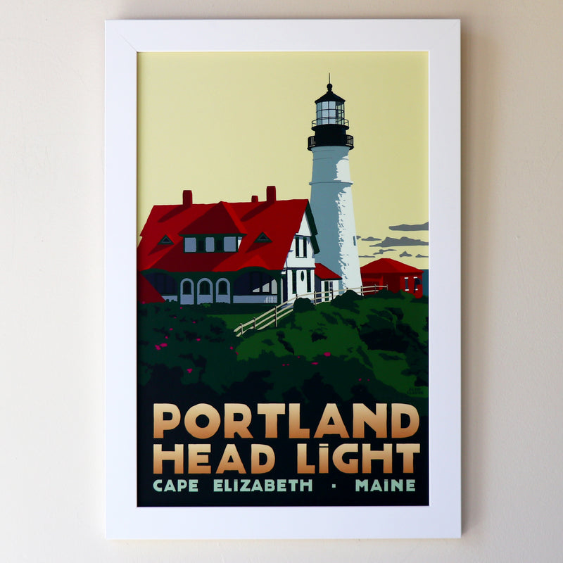 Portland Head Light Art Print 11" x 17" Framed Travel Poster - Maine