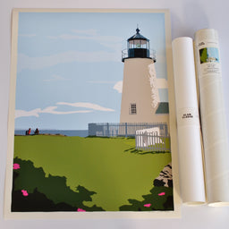 Pemaquid Point Light Hikers Art Print 18" x 24" Wall Poster - Maine