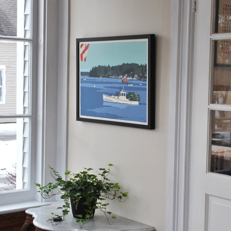 Port Clyde Lobster Boat Art Print 18" x 24" Framed Wall Poster - Maine