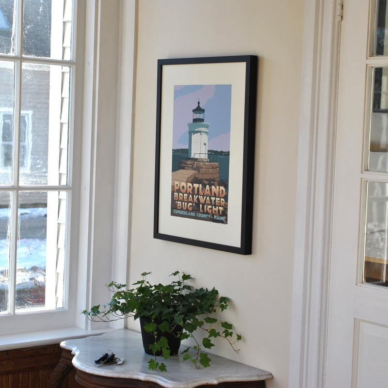 Portland Breakwater Bug Light Art Print 18" x 24" Framed Travel Poster - Maine
