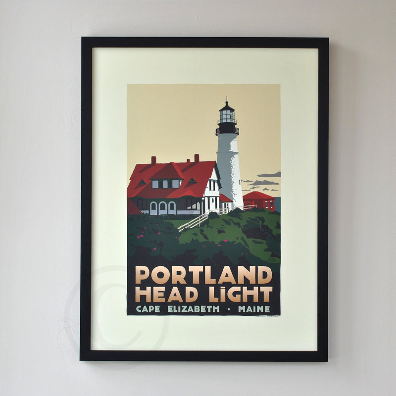 Portland Head Light Art Print 18" x 24" Framed Travel Poster - Maine