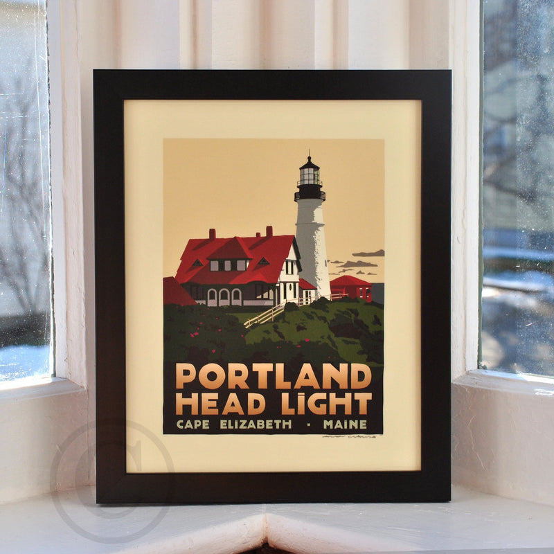 Portland Head Light Art Print 8" x 10" Framed Travel Poster - Maine