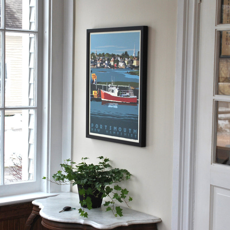 Portsmouth Lobster Boat Art Print 18" x 24" Framed Travel Poster - New Hampshire