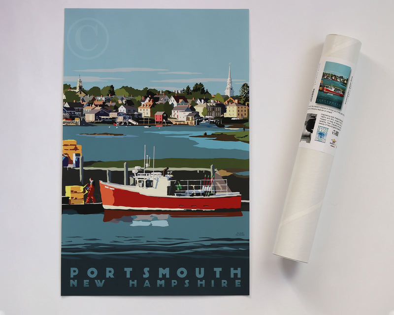 Portsmouth Lobster Boat Art Print 11" x 17" Travel Poster - New Hampshire