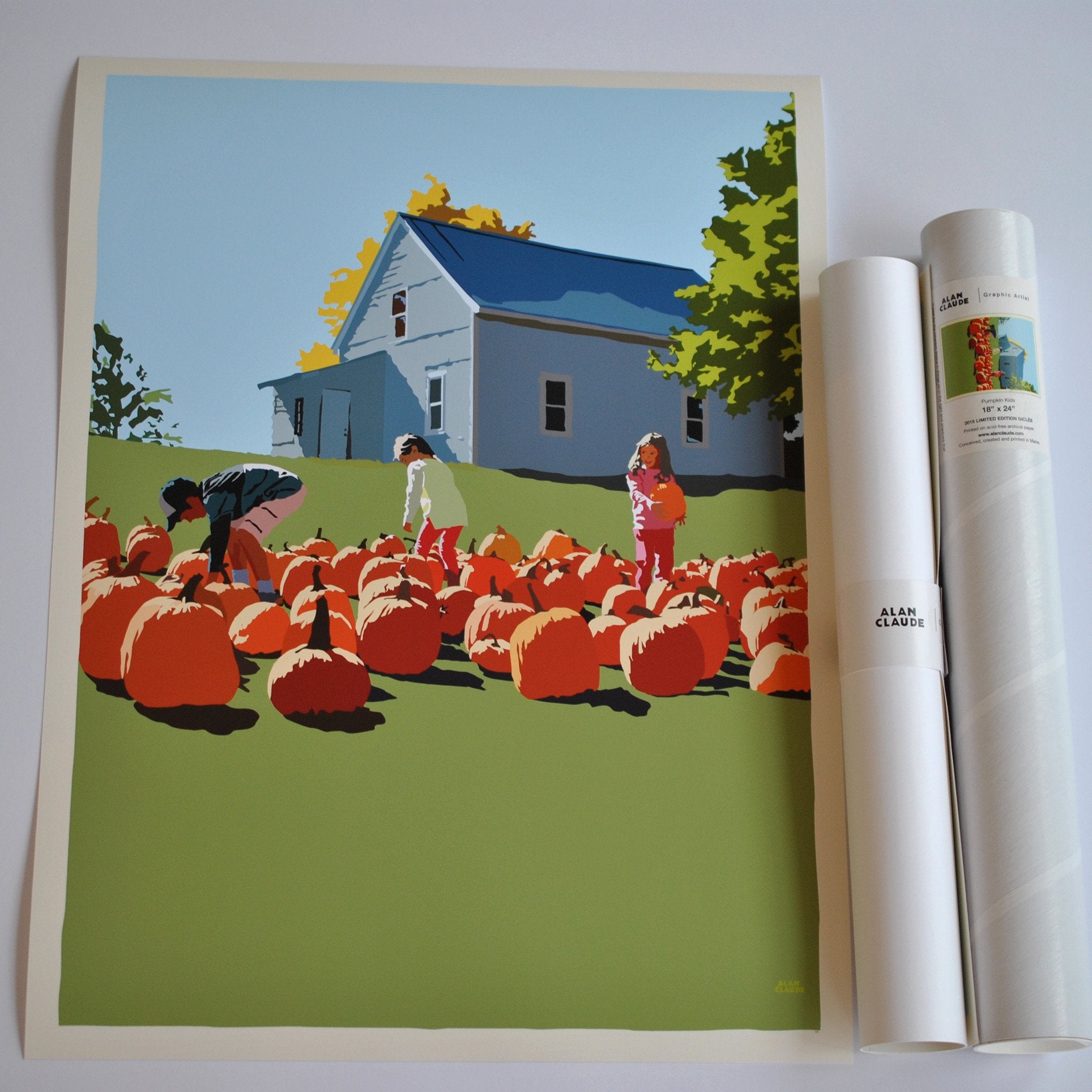 Fall Pumpkin Kids Art Print 18" x 24" Wall Poster - Maine