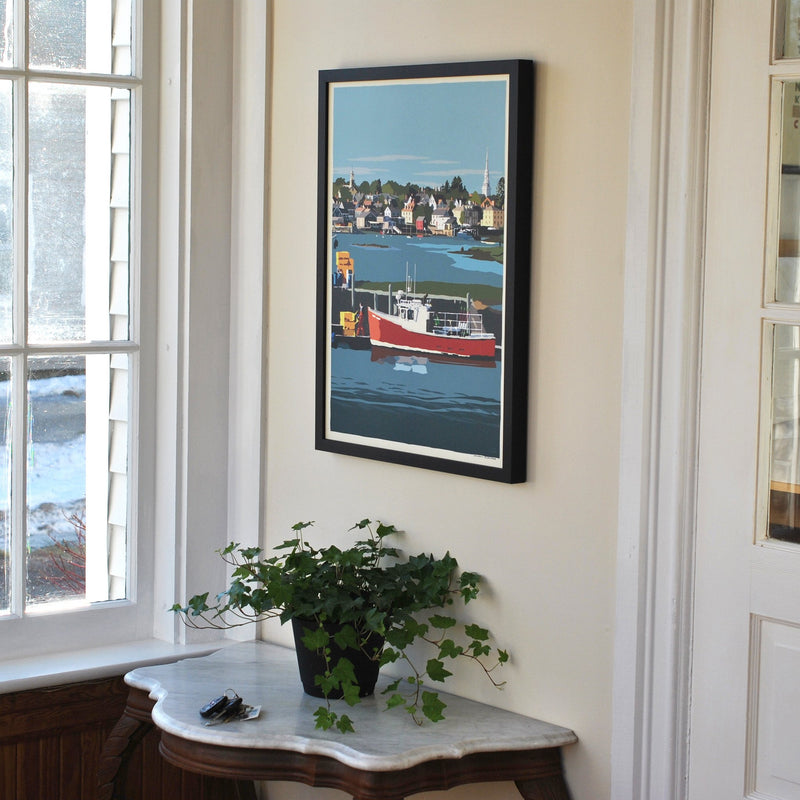 Red Lobster Boat Art Print 18" x 24" Framed Wall Poster - New Hampshire