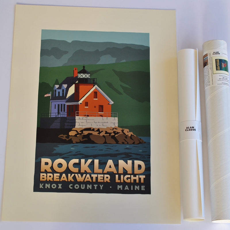Rockland Breakwater Light Art Print 18" x 24" Travel Poster - Maine