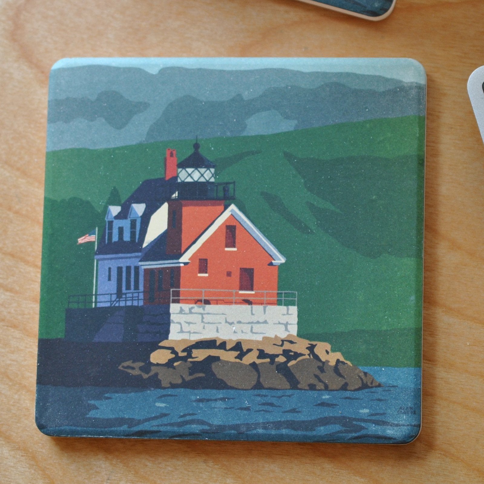 Rockland Breakwater Light Art Drink Coaster - Maine