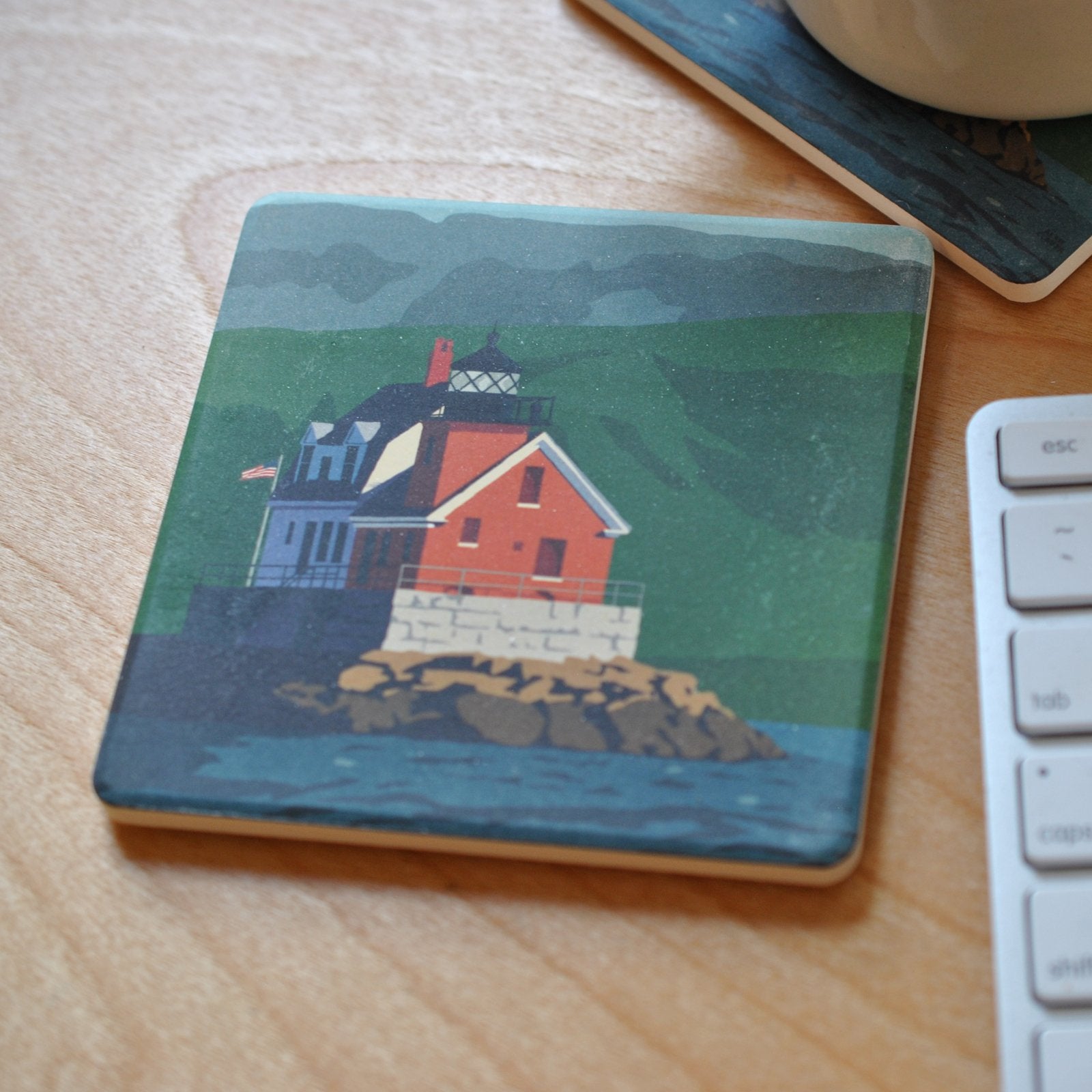 Rockland Breakwater Light Art Drink Coaster - Maine