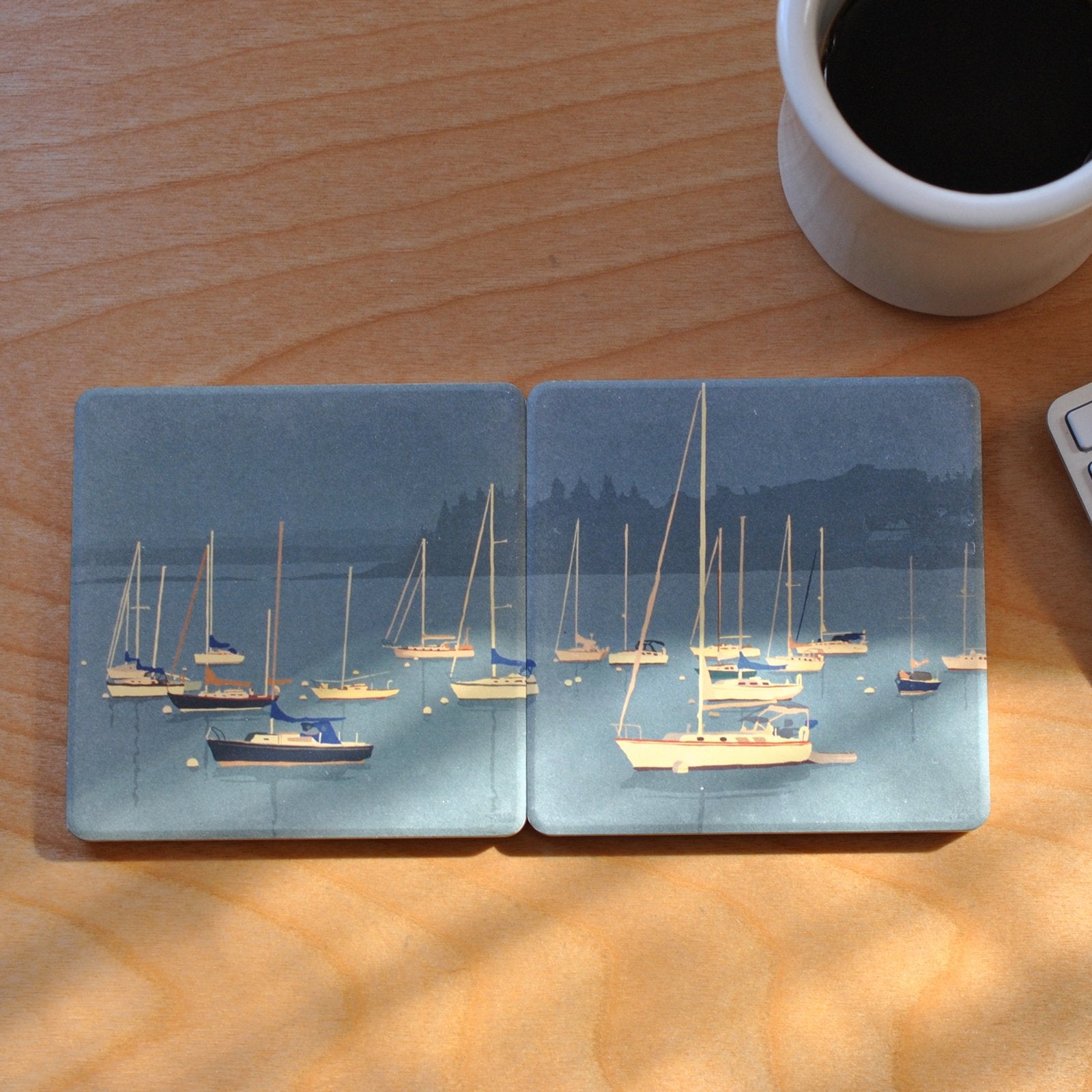 Sailboats In Rockland Harbor Art Drink Coaster Set - Maine
