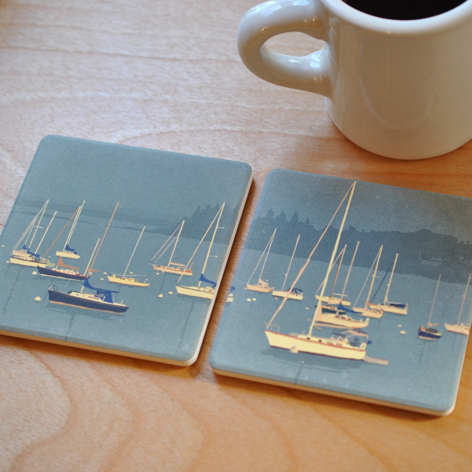 Sailboats In Rockland Harbor Art Drink Coaster Set - Maine
