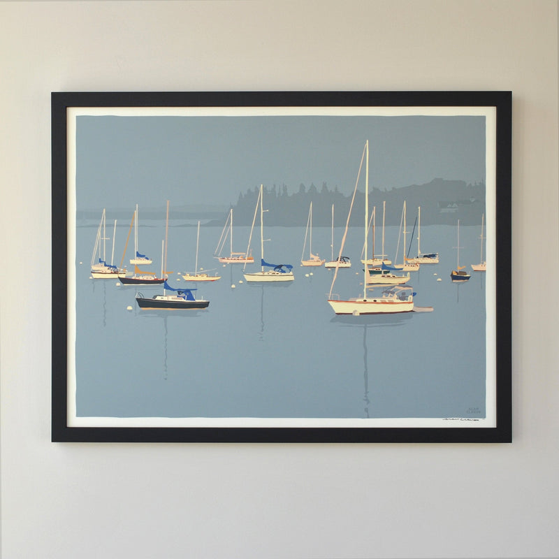 Sailboats in Rockland Harbor Art Print 18" x 24" Framed Wall Poster - Maine